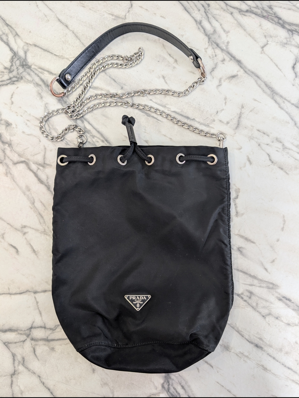 Vintage Black Prada Bucket Pouch Bag